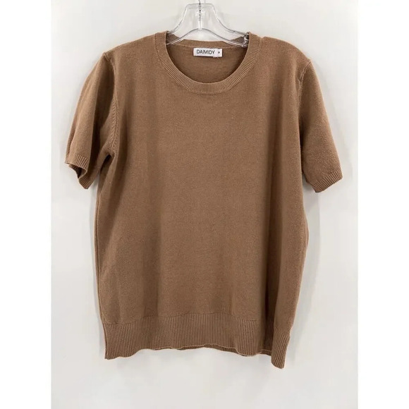 Daimidy Sweater Women's Medium BROWN Short Sleeve Crew Neck Pullover Lightweight - Picture 3 of 8
